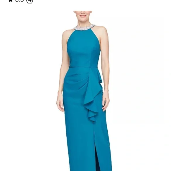 Alex Evenings Blue Asymmetrical Ruffled Maxi Gown - Picture 1 of 4